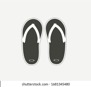 Monochrome black and white, beach slippers, slates. Summer rubber shoes, isolated vector. Drawn flat style. Ready emblem for print.