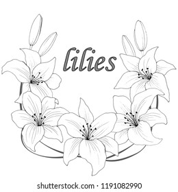 monochrome black and white bouquet lily isolated on background, design greeting card and invitation of the wedding, birthday, Valentine's Day, mother's day and other holiday