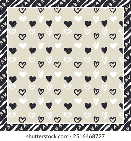 Monochrome black and white brush strokes inky shapes scarf or bandana design. Abstract mud cloth ethnic background.