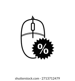 Monochrome black and white computer mouse with percentage sale icon