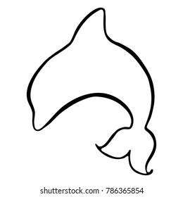 Monochrome black and white dolphin silhouette line art isolated sketch vector