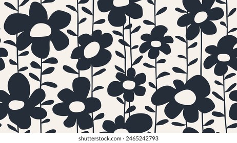 Monochrome black and white flower seamless pattern. abstract floral pattern.