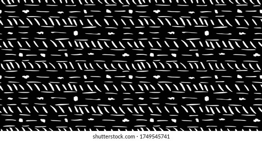 Monochrome, Black, White Pattern. Simple Background. Hipster Hand Drawn Seamless Pattern For Print Design. Vector Brush Stroke.