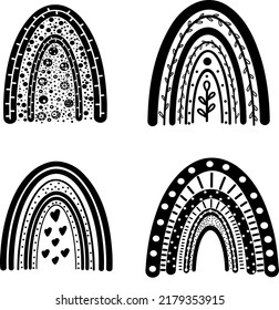 Monochrome black and white rainbow. Vector illustration rainbow set
