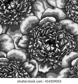 monochrome black and white seamless background peonies. effect of watercolor. design greeting card and invitation of the wedding, birthday, Valentine's Day, mother's day and other seasonal holiday.