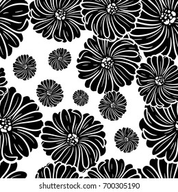 Monochrome black and white seamless background with a floral ornament for a greeting card or invitation for a wedding
