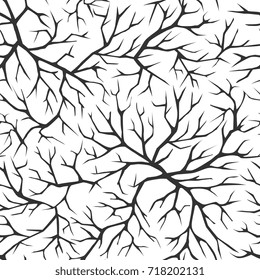 Monochrome black and white seamless pattern with tree branches