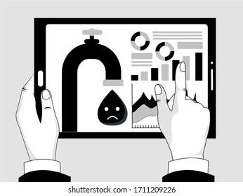 Monochrome, black and white vector illustration concept oil crisis, falling oil prices, economic crisis, OPEC deal.