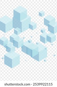Monochrome Block Background Transparent Vector. Cubic Symbol Design. Blue Geometric Simple Illustration. Light Card. White Element Cube.