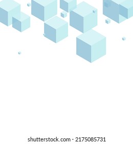 Monochrome Block Background White Vector. Polygon Model Illustration. Sky Blue Square Modern Texture. Geometry Card. Blue-gray Brick Cube.