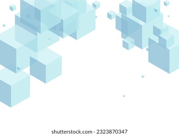 Monochrome Block Background White Vector. Cube Cover Illustration. Sky Blue Polygon Explosion Template. Solid Texture. Blue-gray Geometry Cubic.