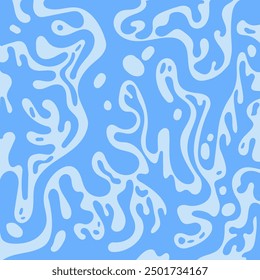 Monochrome blue abstract background. Groovy design with liquid waves lines. Trendy retro vintage illustration, vector poster.