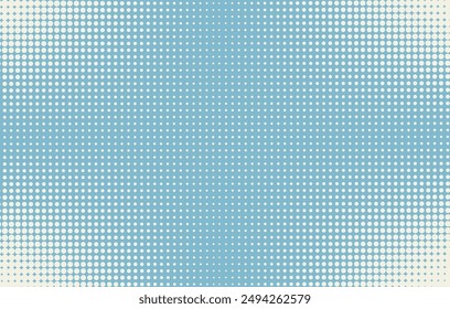 Monochrome blue dot pattern. Wavy gradation frame. Anime curve backdrop. Duotone fade gradient. Halftone pop art background. Banner with half tone effect. Cartoon print. Vector illustration