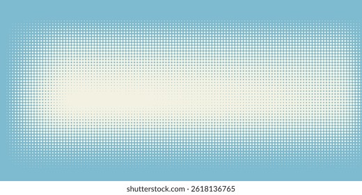 Monochrome blue dot pattern. Wavy gradation frame. Anime curve backdrop. Duotone fade gradient. Halftone pop art background. Banner with half tone effect. Cartoon print. Vector illustration