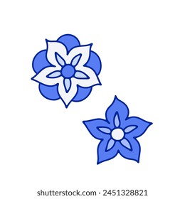 Monochrome blue floral chinoiserie style flower isolated on white background. Abstract hand drawn botanical clip art element.