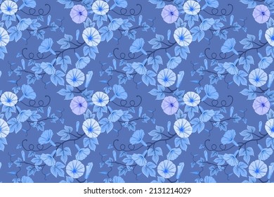 Monochrome blue flowers seamless pattern. This pattern can be used for fabric textile wallpaper.