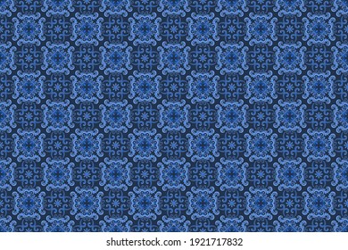 Patrón sin fisuras monocromo azul ornamento. Se puede usar para fondo de papel de pared textil.