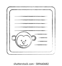 monochrome blurred card with male monkey head vector illustration
