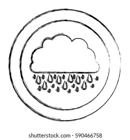 monochrome blurred circular frame with cloud with rain vector illustration