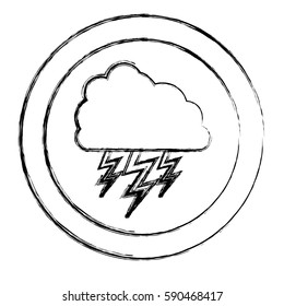 monochrome blurred circular frame with cloud with lightnings vector illustration