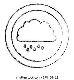 monochrome blurred circular frame with cloud with drizzle vector illustration