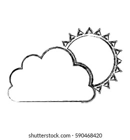 monochrome blurred contour of cloud with sun vector illustration