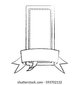 monochrome blurred contour of large rectangle dialog box design with ribbon vector illustration