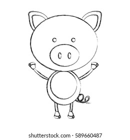 monochrome blurred contour with male pig vector illustration