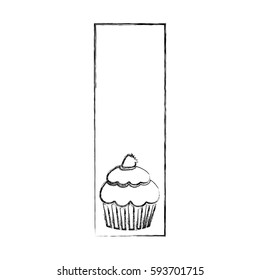 monochrome blurred contour with rectangle frame with silhouette cupcake dessert icon vector illustration