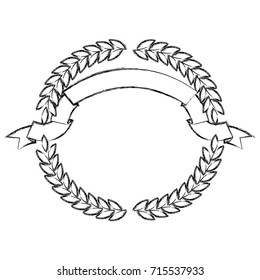 monochrome blurred olive branches forming a circle with ribbon on top vector illustration
