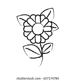 monochrome blurred silhouette of abstract sunflower with stem and leaves in closeup vector illustration