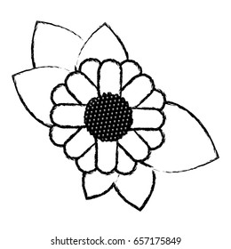 monochrome blurred silhouette of abstract sunflower with leaves in closeup vector illustration