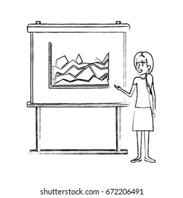 monochrome blurred silhouette of businesswoman with ponytail hairstyle making presentation vector illustration