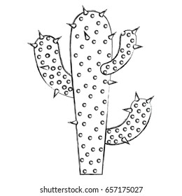 monochrome blurred silhouette of cactus of three branch vector illustration