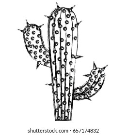 monochrome blurred silhouette of cactus with two branches vector illustration