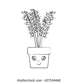 monochrome blurred silhouette of caricature of carrot plant in flower pot vector illustration