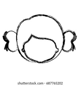 monochrome blurred silhouette of caricature faceless woman with double collected bun hairstyle vector illustration