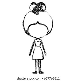 monochrome blurred silhouette caricature of skinny faceless woman in dress with bun collected hairstyle and flower crown accesory vector illustration