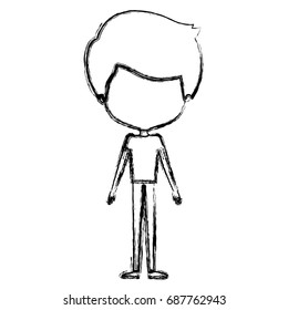 monochrome blurred silhouette caricature of thin faceless man in clothes with hairstyle vector illustration