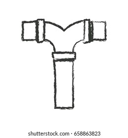 monochrome blurred silhouette of drain pipe t connection vector illustration