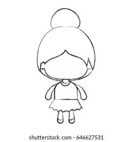 monochrome blurred silhouette of faceless little girl with collected hair vector illustration