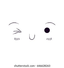 monochrome blurred silhouette of facial expression kawaii wink eye vector illustration