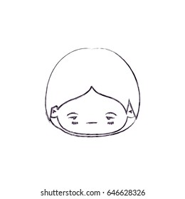 monochrome blurred silhouette of facial expression sad kawaii little boy vector illustration