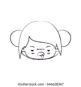 monochrome blurred silhouette of facial expression unsavory kawaii little girl with collected hair vector illustration