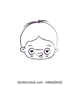 monochrome blurred silhouette of facial expression enamored kawaii little boy vector illustration