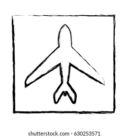 monochrome blurred silhouette of frame with airplane icon vector illustration