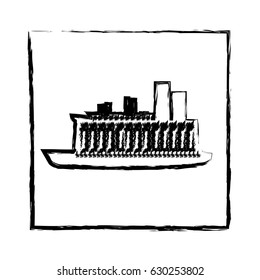 monochrome blurred silhouette of frame with cargo ship vector illustration
