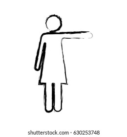 monochrome blurred silhouette of pictogram woman pointing with left arm vector illustration