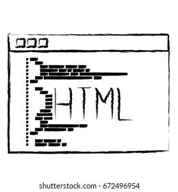 monochrome blurred silhouette of programming window with script code html vector illustration