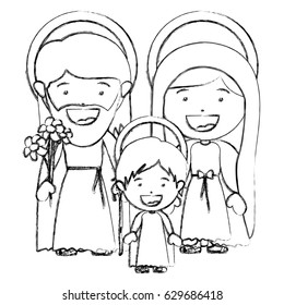 monochrome blurred silhouette of sacred family with baby jesus vector illustration